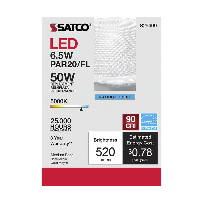 Satco S29409 / 6.5W / PAR20 / Natural Light / LED / 40' / 950 / 120V / Box