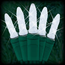 Holiday Lighting LED blanco frío 50 minibombillas LED M5 con espaciado de 6", cable verde de 23 pies, 120 VCA