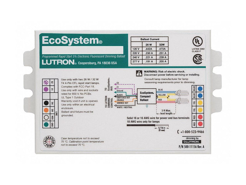Lutron-63675 / EcoSystem(R) / Electrónico / Balasto CFL / Inicio de balasto