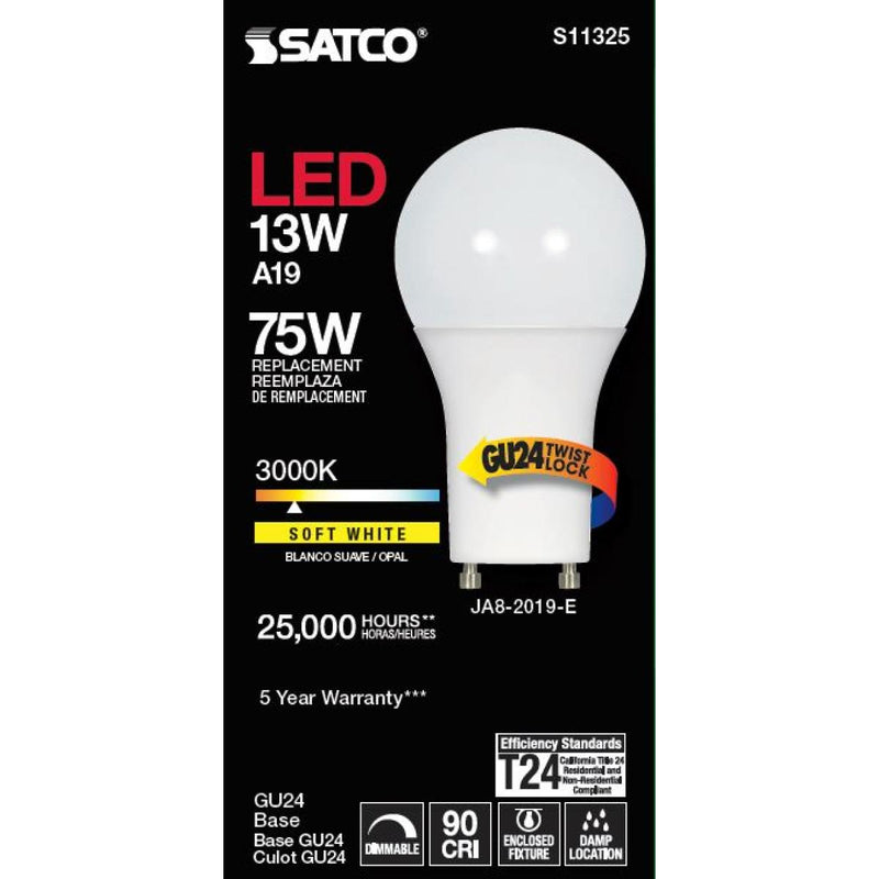 Satco S21325 / 13W / A19 / Blanco Cálido / LED / 930 /120V / D /