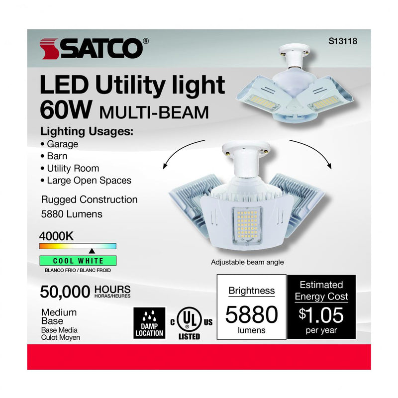 Satco S13118 / 60W / Corncob / Cool White / LED / UTL / MB / 4000K / 100V-277V / Box