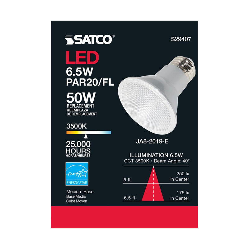 Satco S29407 / 6.5W / PAR20 / Natural White / LED / 40' / 935 / 120V / Box