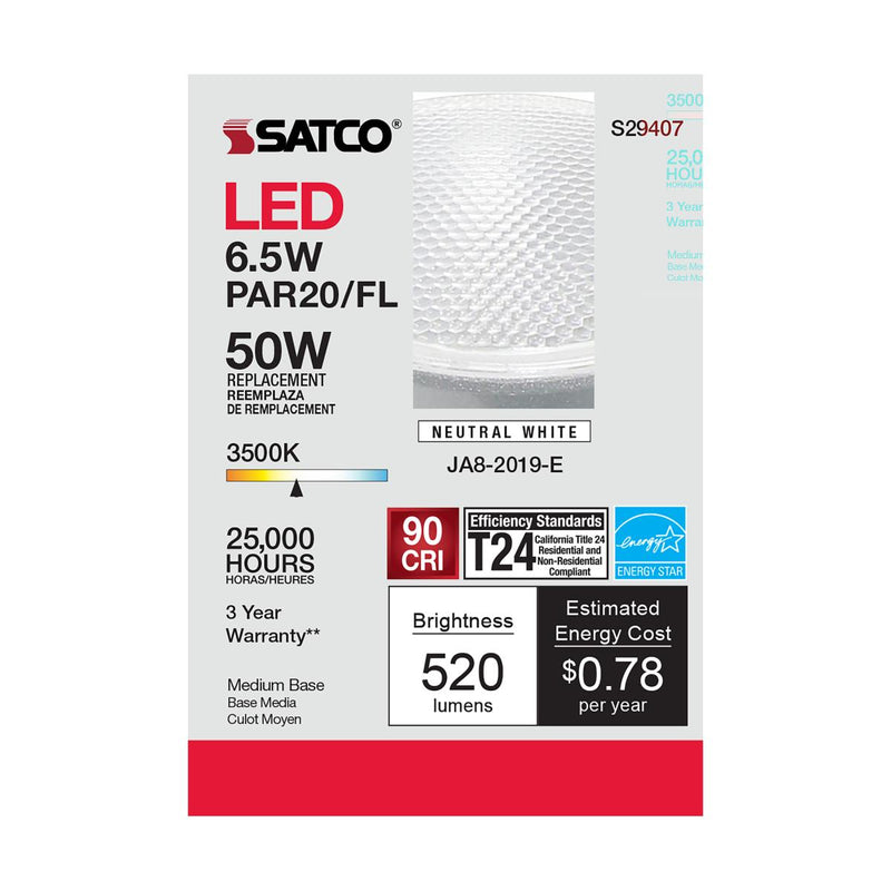 Satco S29407 / 6.5W / PAR20 / Blanco Natural / LED / 40' / 935 / 120V / Caja
