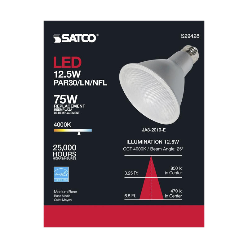 Satco S29428 / 12.5W / PAR30LN / Cool White / LED / 25' / 940 / 120V / Box