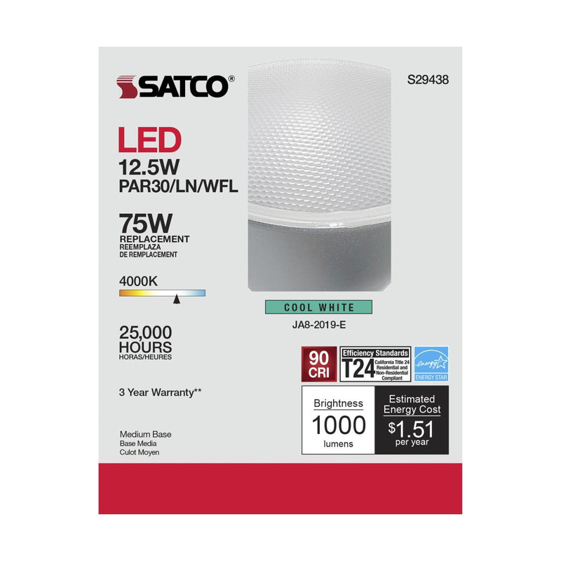 Satco S29438 / 12.5W / PAR30LN / Cool White / LED / 60' / 940 / 120V / Box