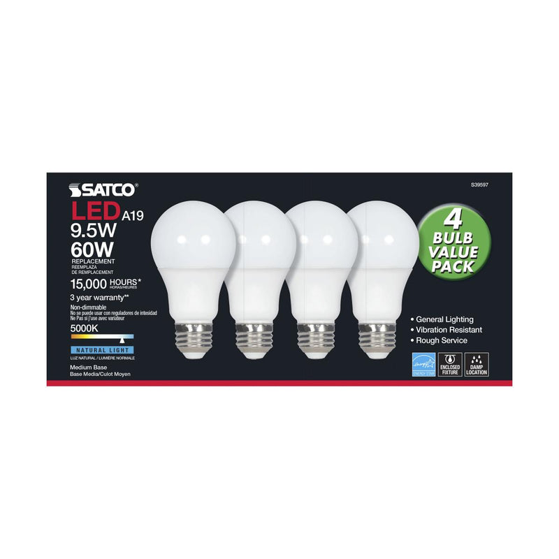Satco S39597 / 9.5W / A19 / Natural Light / LED / 850 ND / 120V / Box / 4 PK