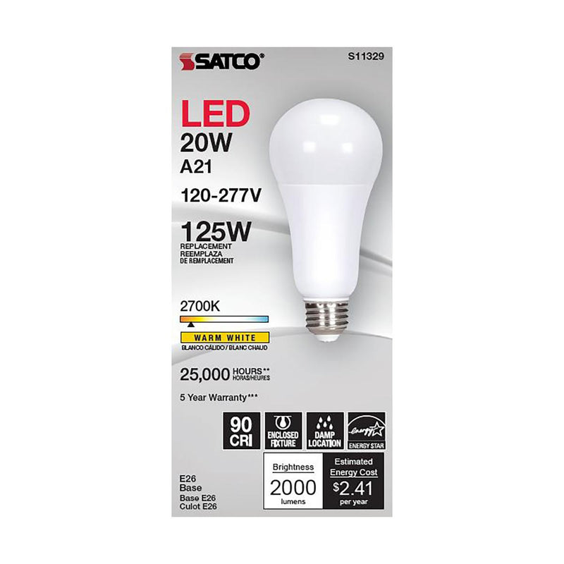 Satco S11329 / 20W / A21 / Blanco Cálido / LED / 927 / 120V 277V / ND / Caja