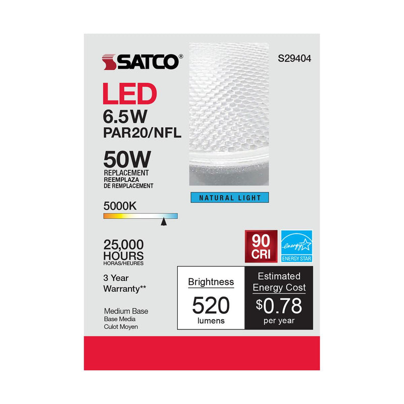 Satco S29404 / 6.5W / PAR20 / Natural Light / LED / 25' / 950 /120V / Box