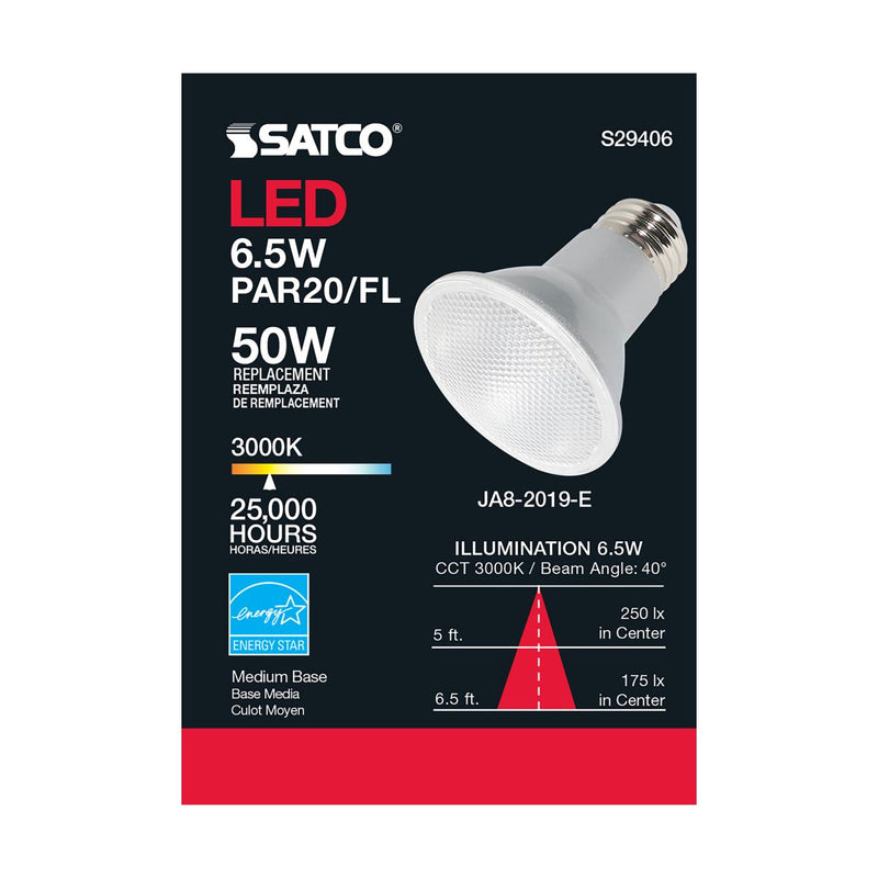 Satco S29406 / 6.5W / PAR20 / Warm White / LED / 40' / 930 / 120V / Box