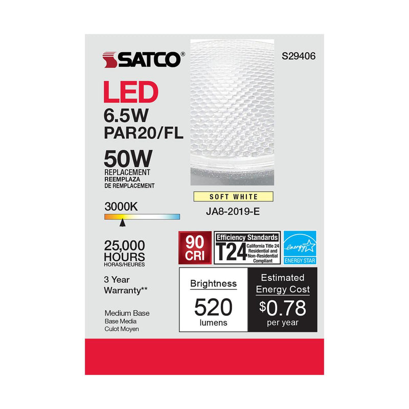Satco S29406 / 6.5W / PAR20 / Blanco Cálido / LED / 40' / 930 / 120V / Caja
