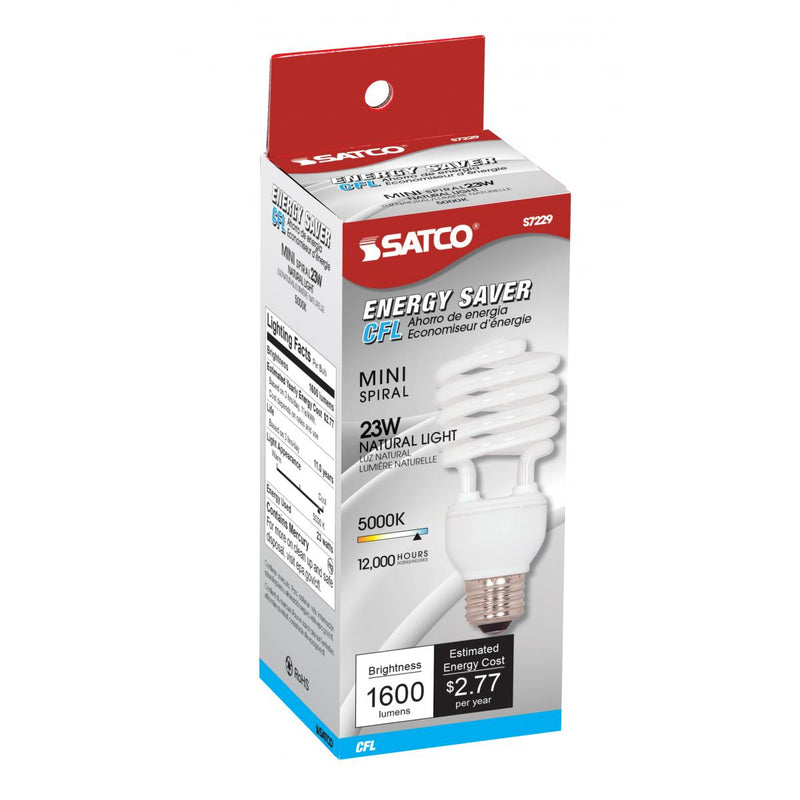 Satco S7229 / 23W / T2 / Natural Light / Compact Fluorescent / E26 / 5000K / 120V / 12 PK / Box